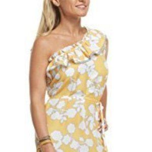 Mud Pie Caroline Yellow One Shoulder Dress, Large